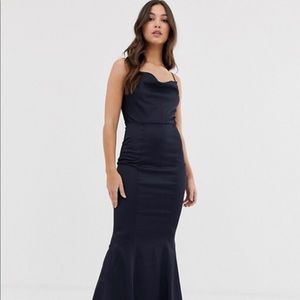 Navy blue cowl maxi mermaid dress